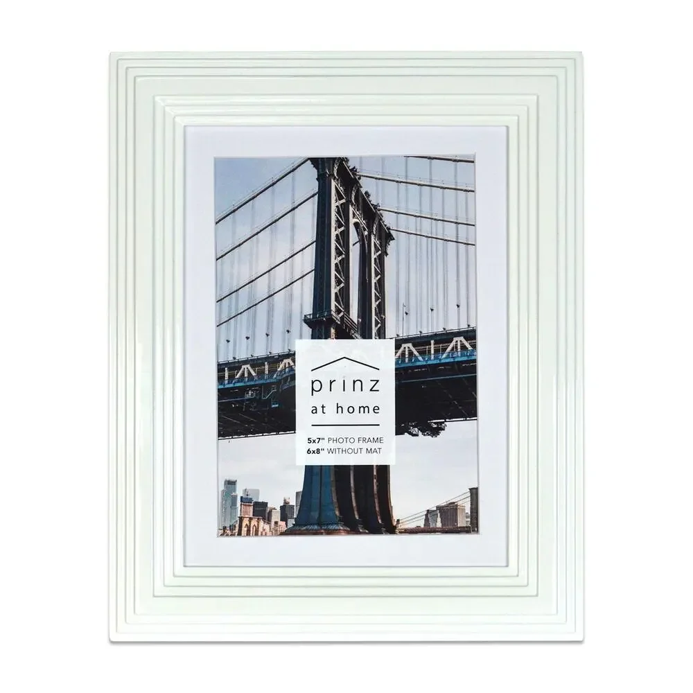 PRINZ Midtown High Gloss‎ Molded Modern White Picture Frame for 5x7